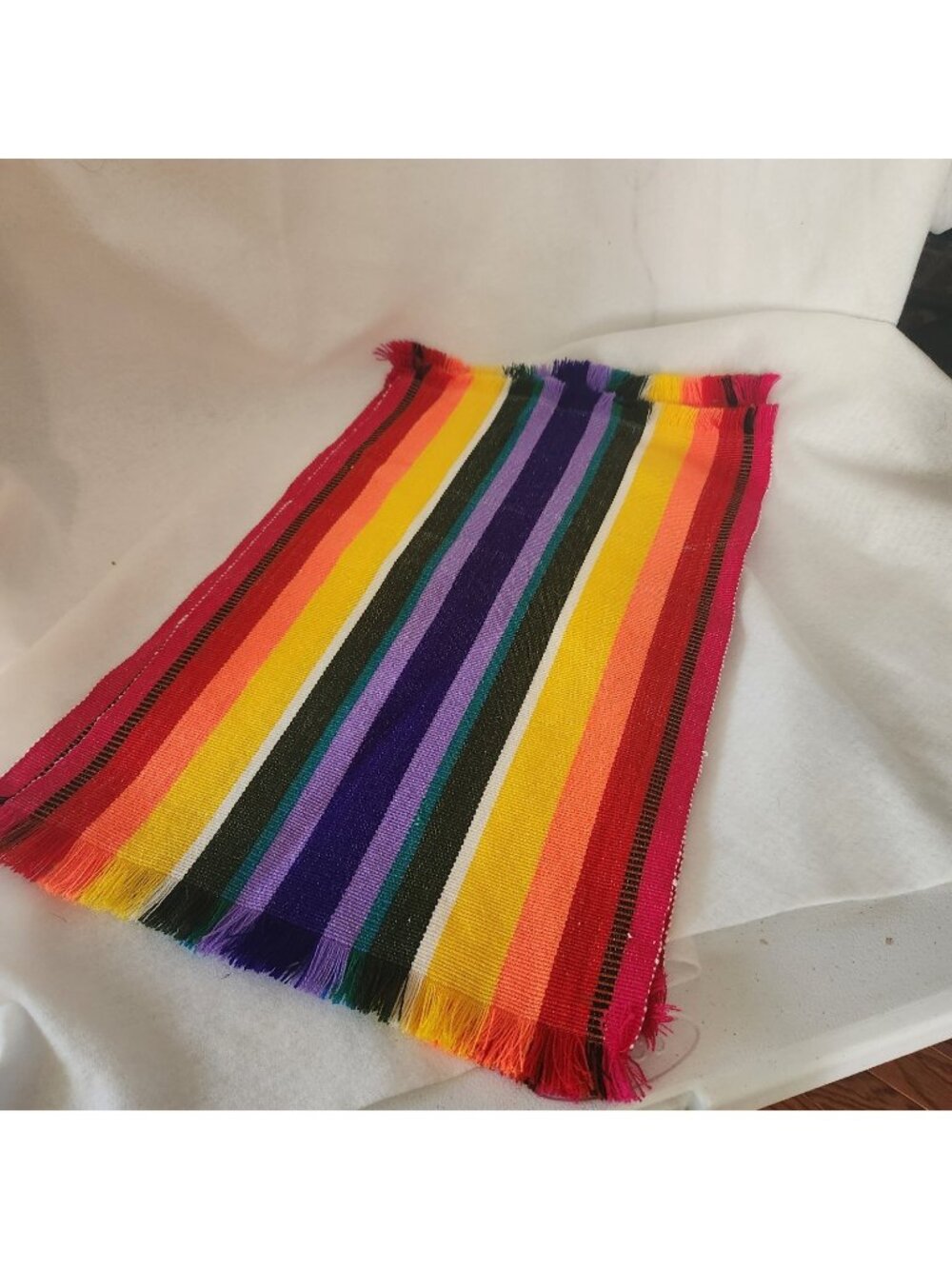Placemats Set Of 4 Striped Rainbow Fringe Vibrant 21.5 X 13.5 Bright Party Fiest